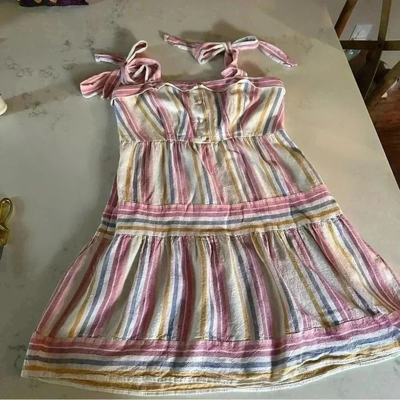 Gal Meets Glam Kim Bow Linen Striped Dress Size 10- A35 - Picture 5 of 11